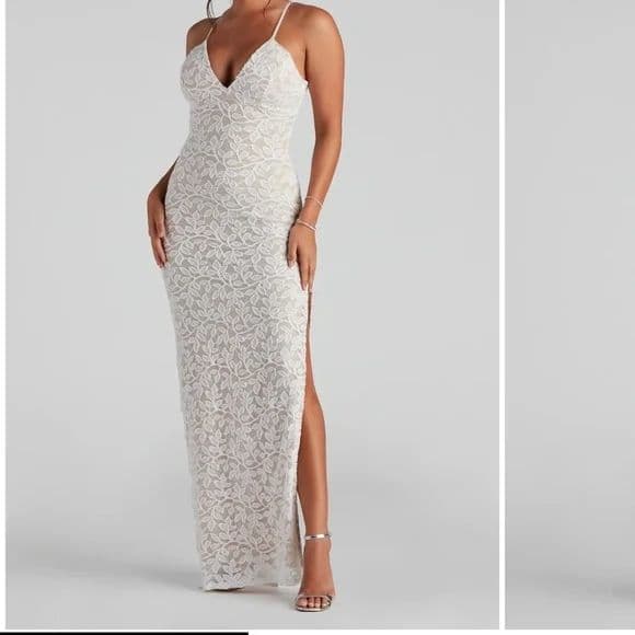Dixie Lace Mesh High-Slit Formal Dress - White lace XS - Image 3