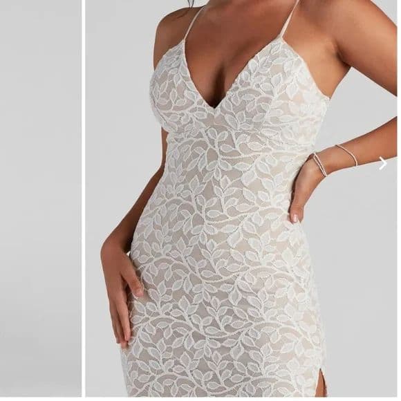 Dixie Lace Mesh High-Slit Formal Dress - White lace XS - Image 2