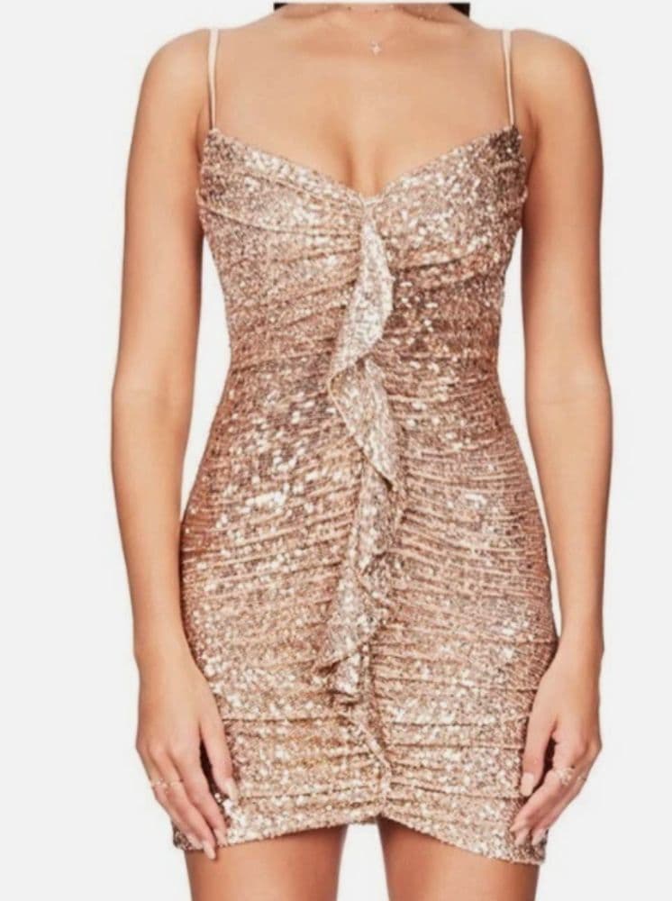 Nookie Ruched Sequin Ruffle Mini - Image 1