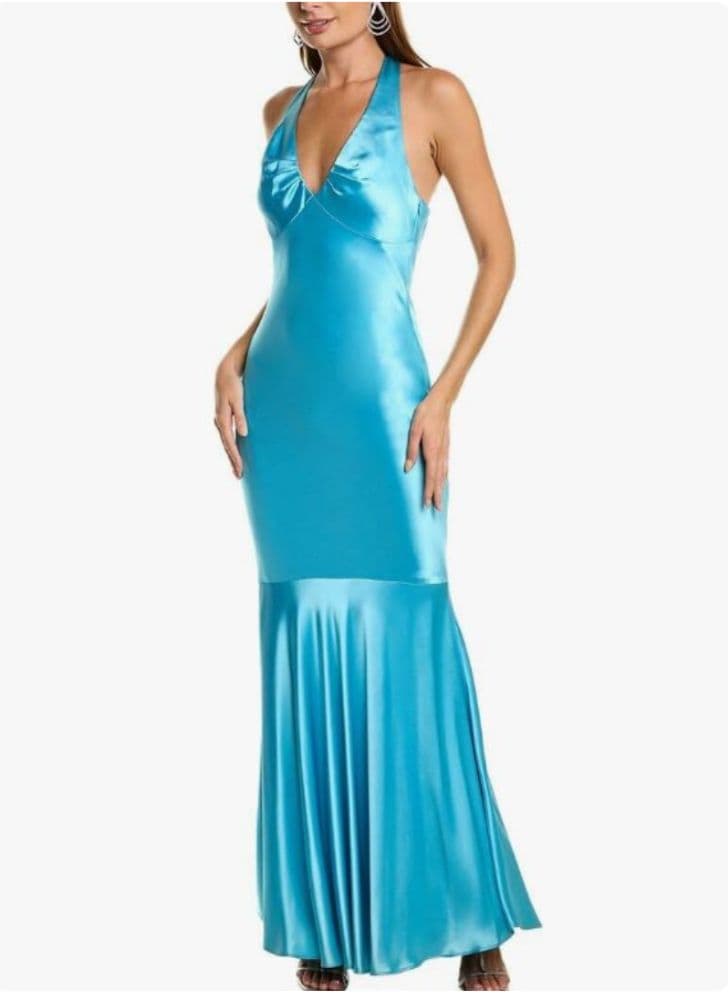 Satin V Neck Gown - Image 1