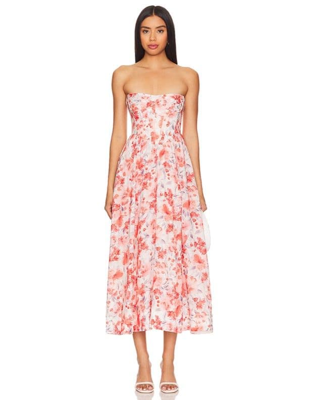 Bardot lola corset midi dress in red floral! - Image 1
