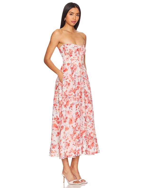 Bardot lola corset midi dress in red floral! - Image 3