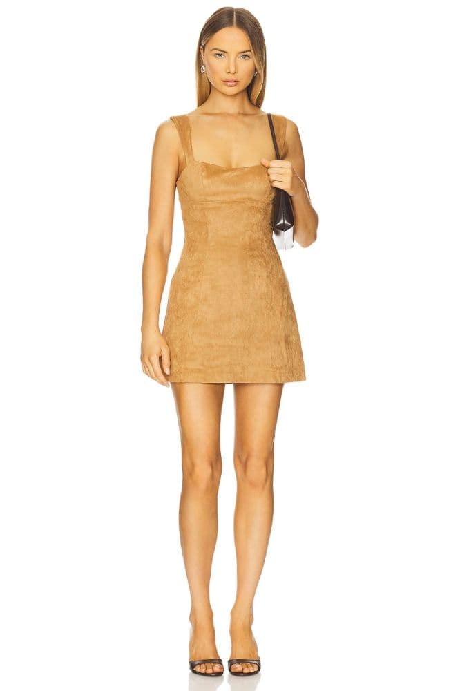 Runaway the Label zaela square neck mini dress in tan! - Image 1