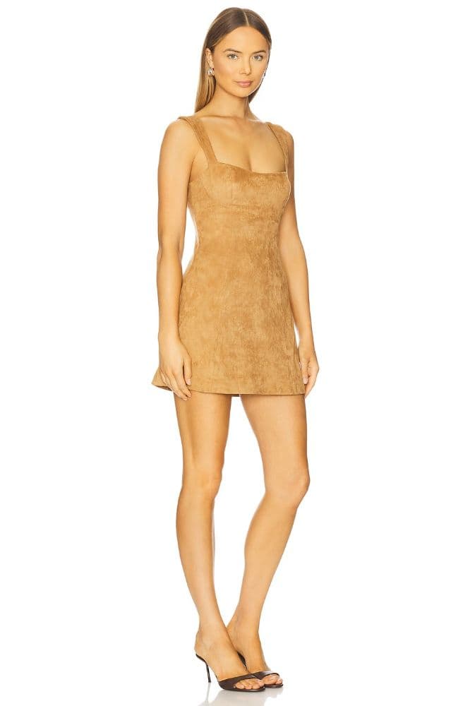 Runaway the Label zaela square neck mini dress in tan! - Image 2