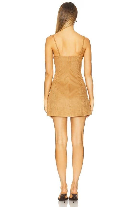Runaway the Label zaela square neck mini dress in tan! - Image 3