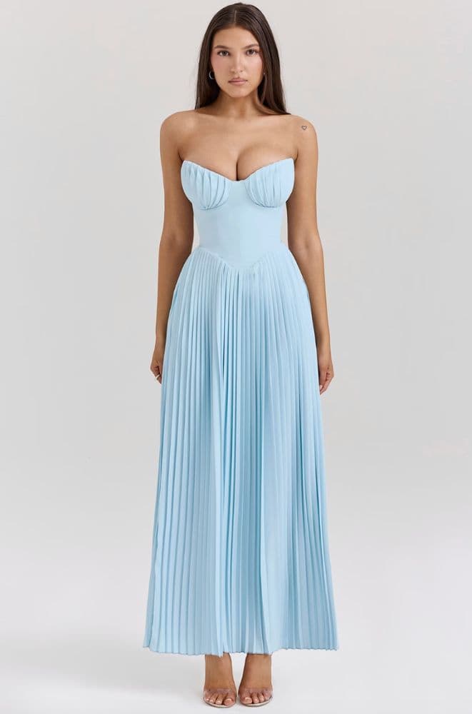 Marcella Ocean Blue Pleated Maxi Dress House of CB - Image 1