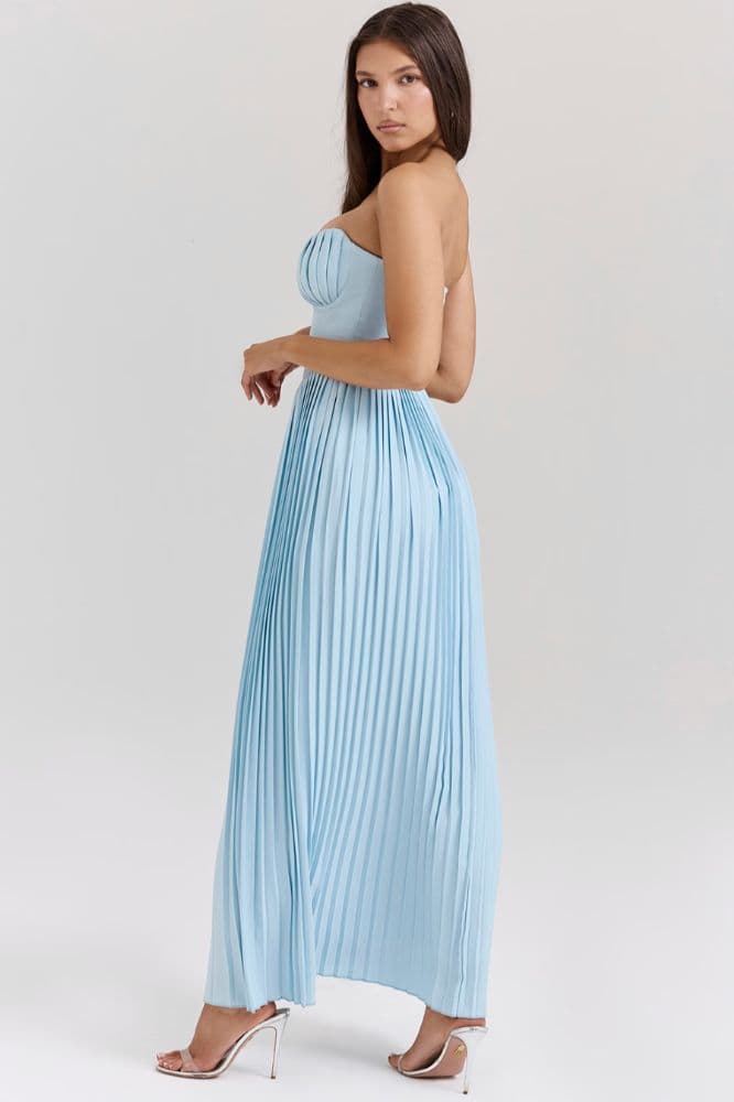 Marcella Ocean Blue Pleated Maxi Dress House of CB - Image 4