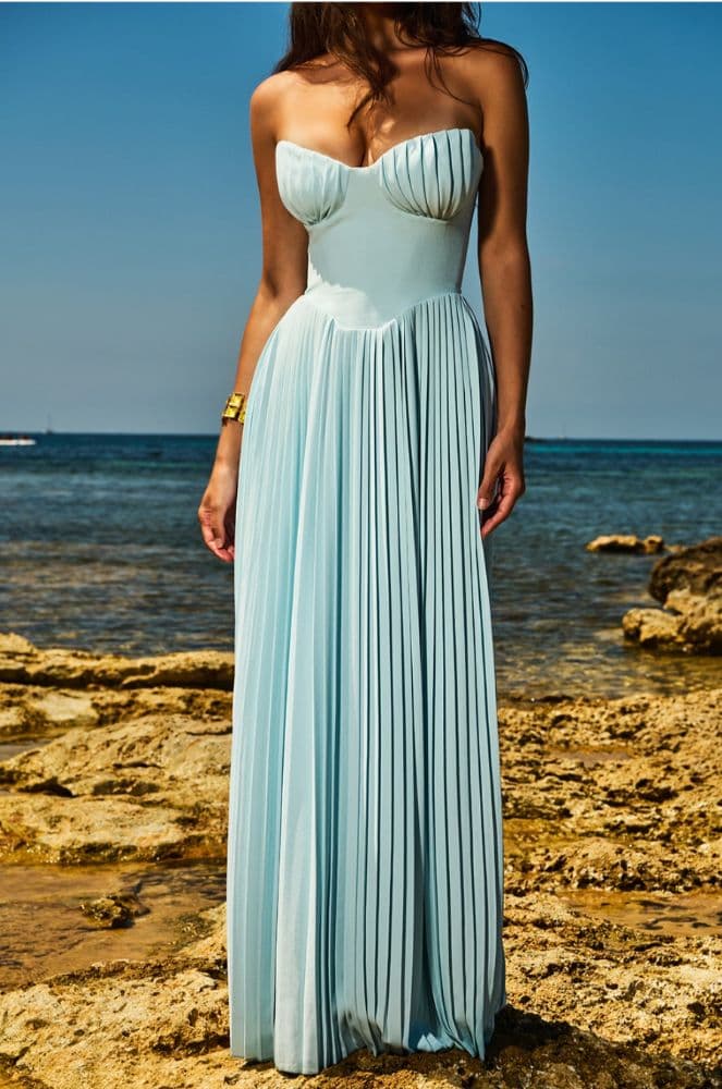 Marcella Ocean Blue Pleated Maxi Dress House of CB - Image 7
