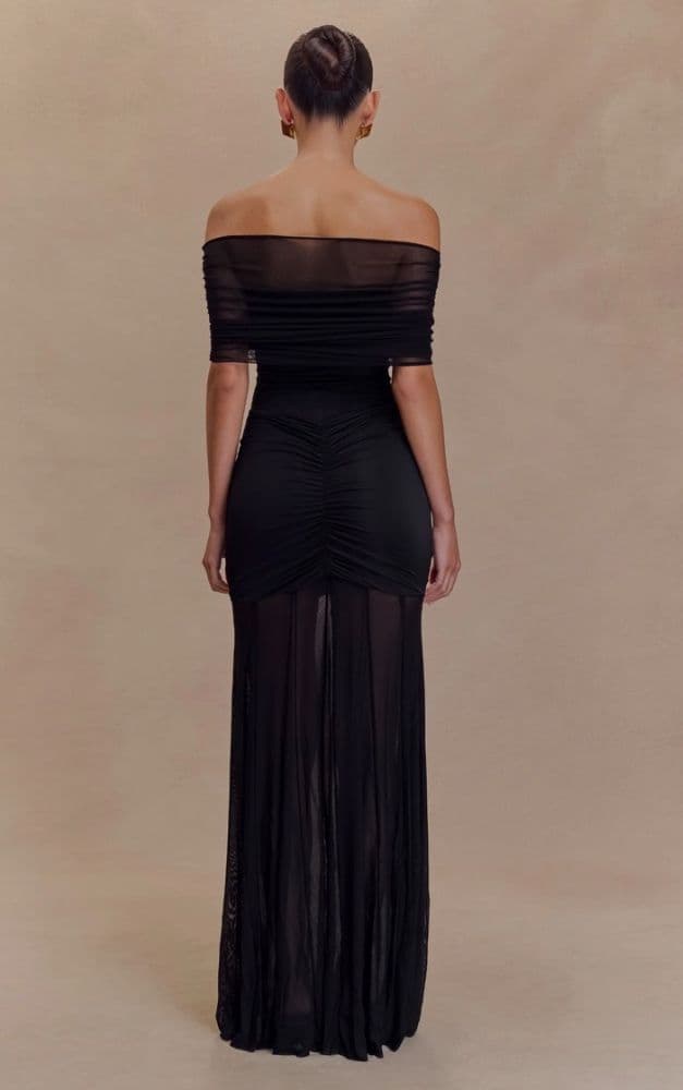 Meshki - Caspian Slinky and Mesh Off Shoulder Maxi Dress - Black - Image 2