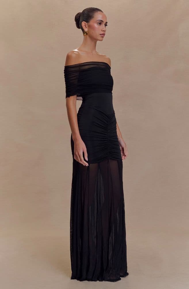 Meshki - Caspian Slinky and Mesh Off Shoulder Maxi Dress - Black - Image 3