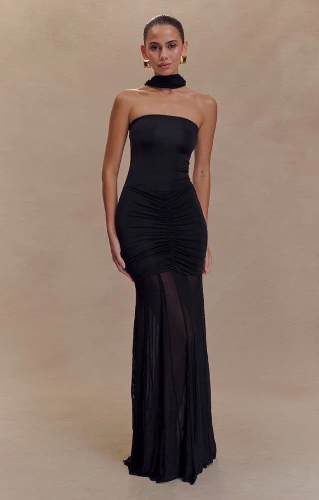 Meshki - Caspian Slinky and Mesh Off Shoulder Maxi Dress - Black - Image 5