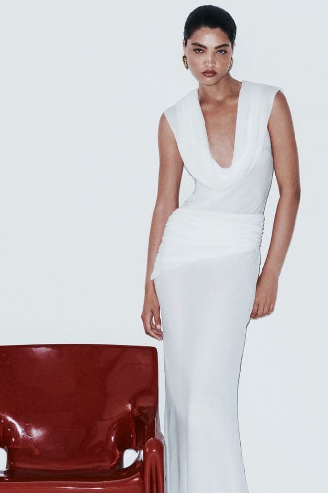 Meshki - Giulia Chiffon Draped Maxi Dress White - Image 6