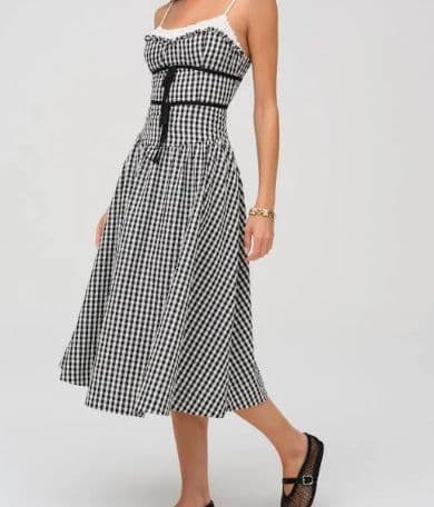 For Love & Lemons Georgia Gingham Plaid Midi Dress - Image 3
