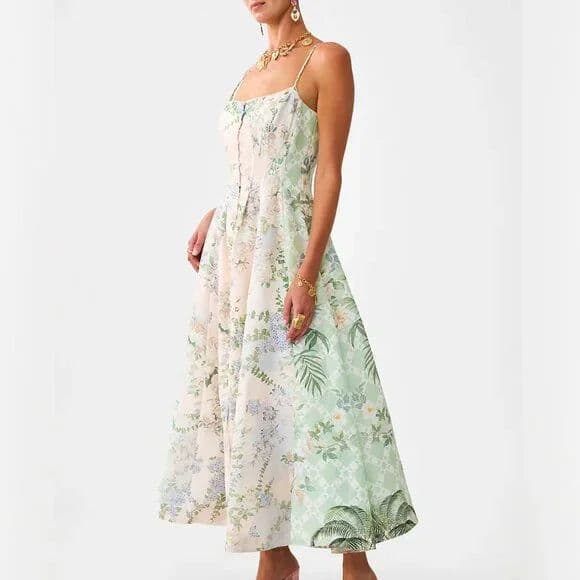 CAMILLA CORSET DRESS WITH LONG FLARED SKIRTDesigned in Australia, The Palacio Playground Corset Dress With Long Flared Skirt draws from Portugal's Pink Palace, the Palacio De Estoi, celebrating a rococo facade, grand arches, and Versailles-style gardens.  - Image 1