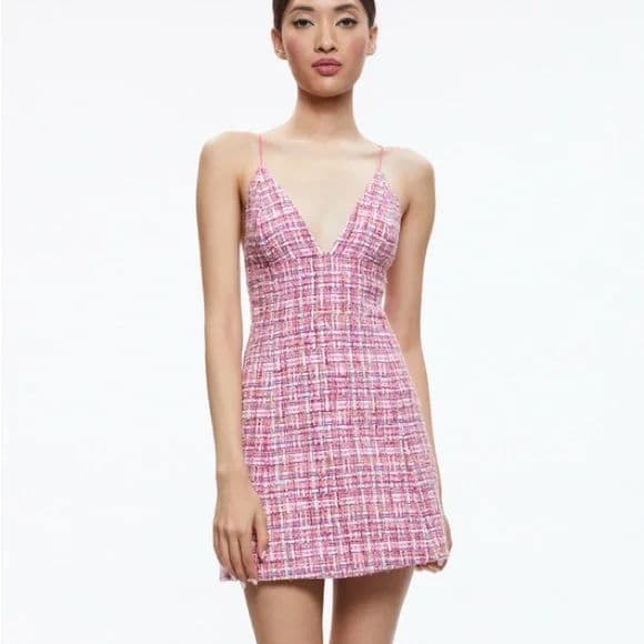 Alice & Olivia Carli Pink Tweed Mini Dress - Image 1