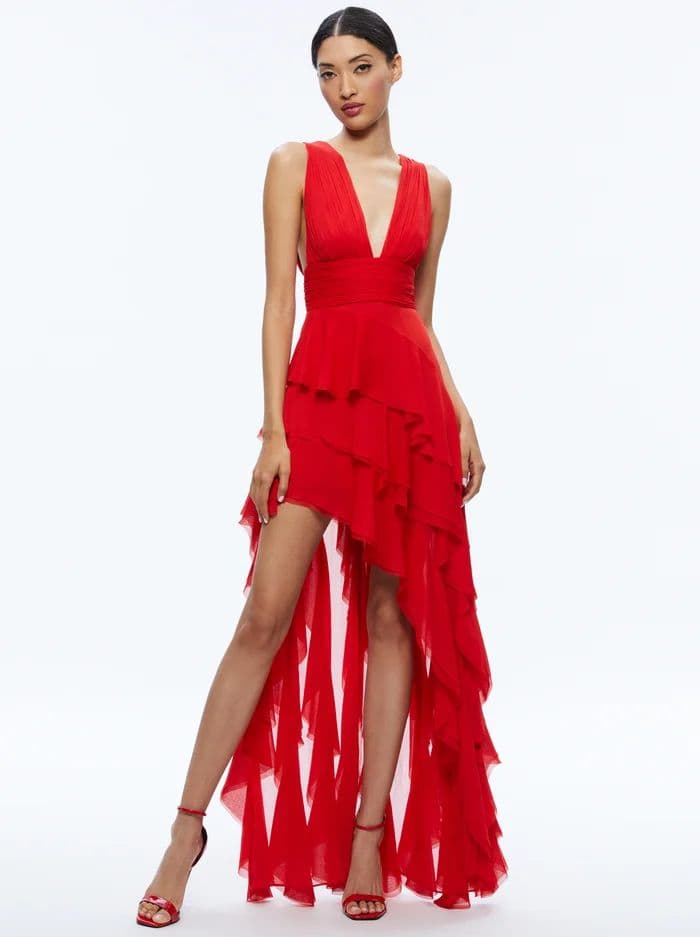 Alice & Olivia Holly Asymmetric Ruffle Maxi Dress - Image 1
