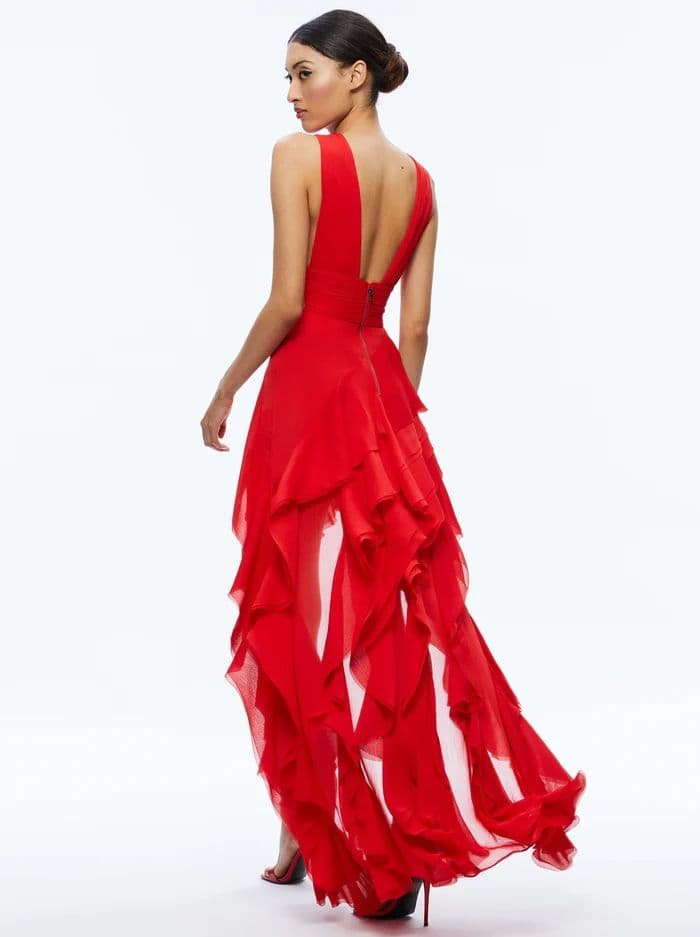 Alice & Olivia Holly Asymmetric Ruffle Maxi Dress - Image 3