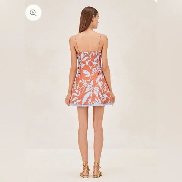 Alexis Orange and Blue Leaf Print Mini Dress - Image 2