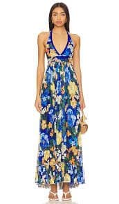Agua Bendita Maxi Dress in Blue Floral - Image 1