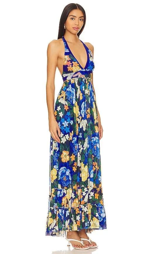 Agua Bendita Maxi Dress in Blue Floral - Image 2
