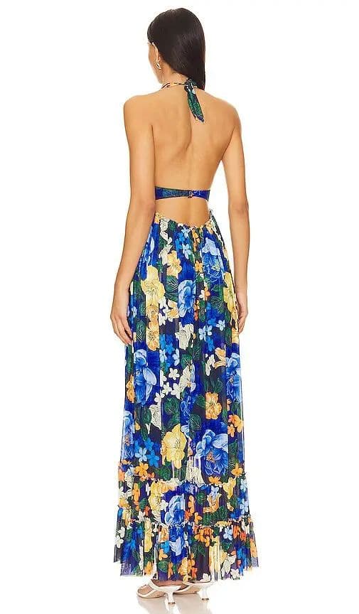Agua Bendita Maxi Dress in Blue Floral - Image 3
