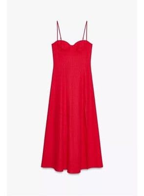Zara Woman Linen Corset Red Dress Red - Image 1