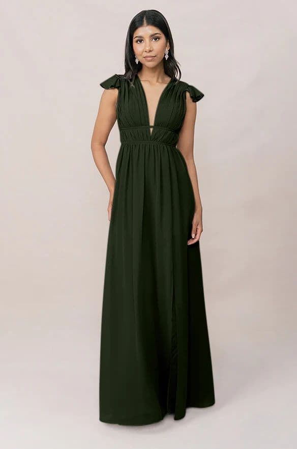 Revelry Deep Olive Cora Chiffon Bridesmaid Dress - Image 1