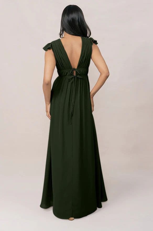 Revelry Deep Olive Cora Chiffon Bridesmaid Dress - Image 2