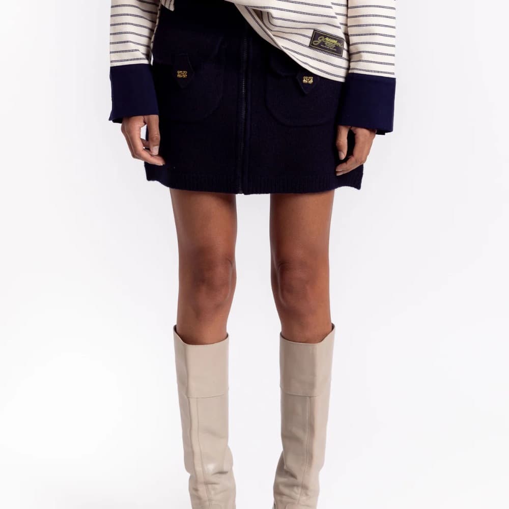 Ganni Sky Captain Boiled Wool Knit Mini Skirt - Image 1