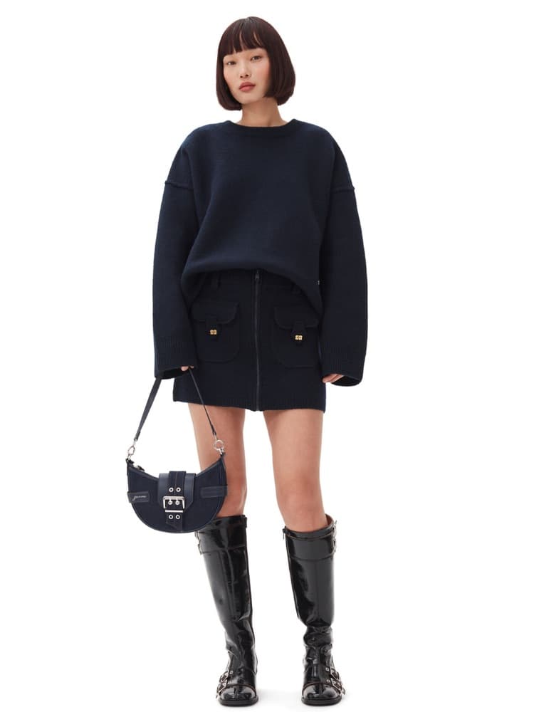 Ganni Sky Captain Boiled Wool Knit Mini Skirt - Image 5
