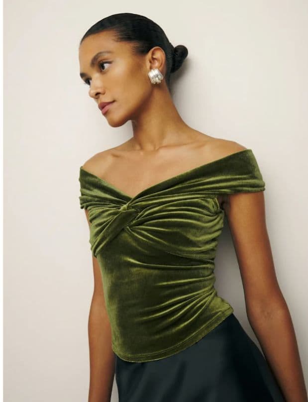 Reformation Ezlynn Knit Top in Green Velvet - Image 1