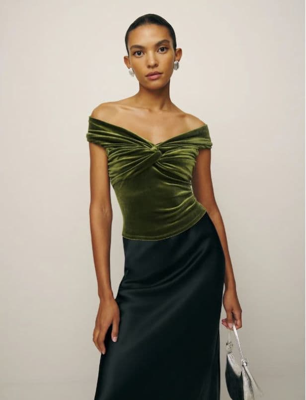Reformation Ezlynn Knit Top in Green Velvet - Image 2