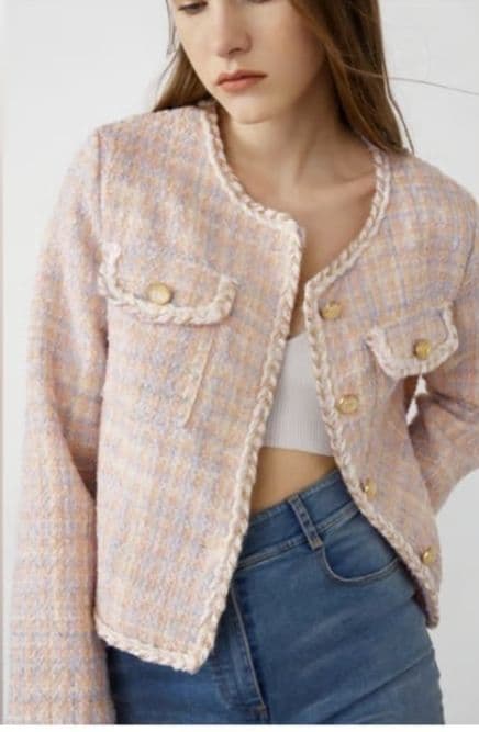 Cropped Tweed Blazer - Image 1
