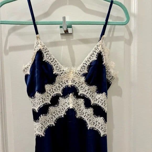 Blue Satin Lace Maxi Dress - Image 3