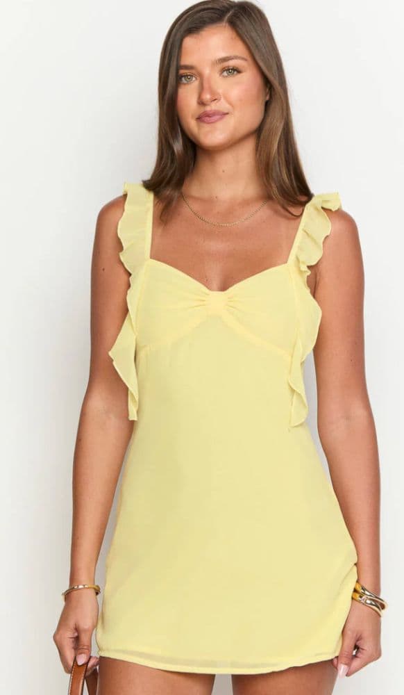 Beginning Boutique Joyce Yellow Chiffon Mini Dress - Image 1