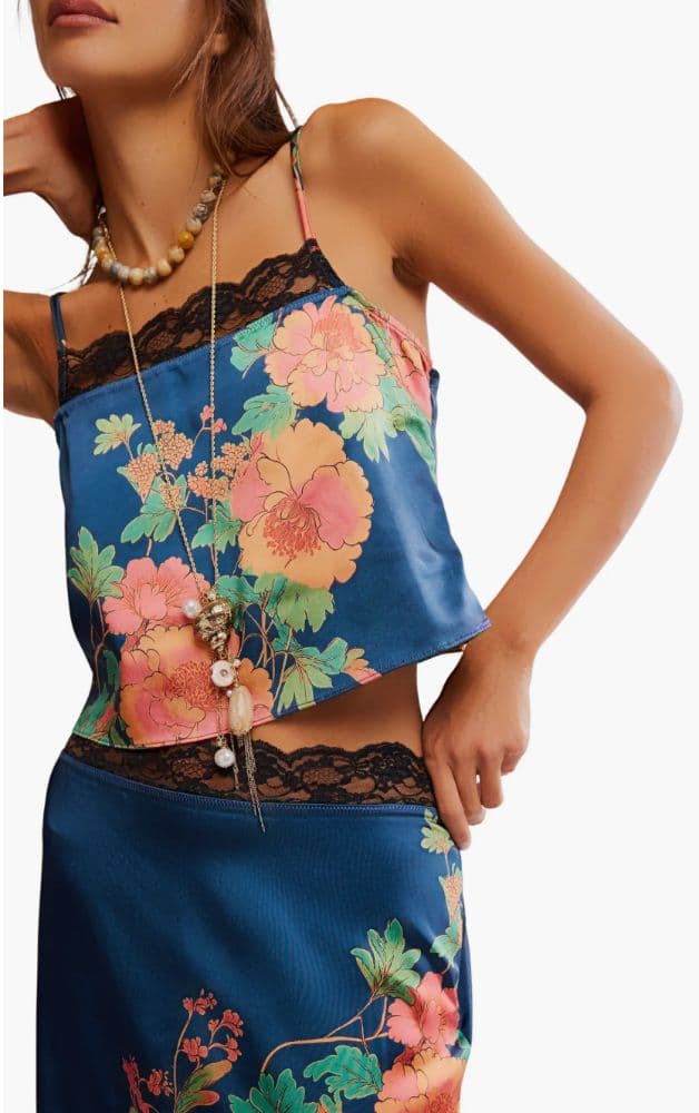 Free People Salvatore Floral Lace Trim Camisole & Midi Skirt Set - Image 3