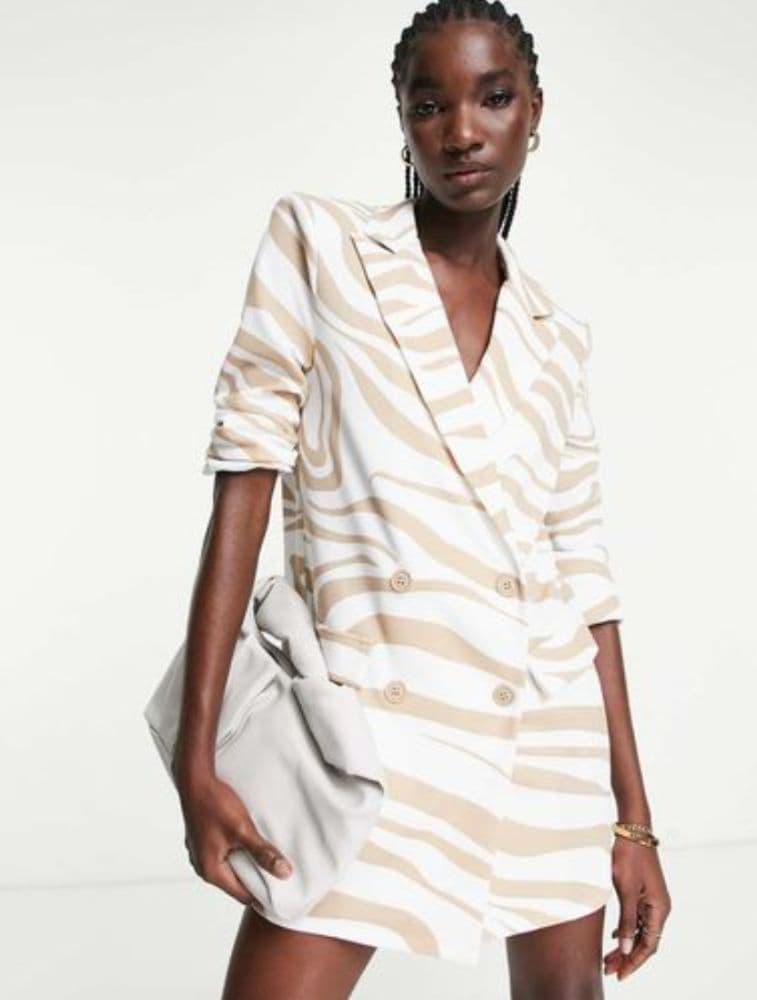 ASOS design - oversized boxy blazer dress in cream zebra print - Image 1