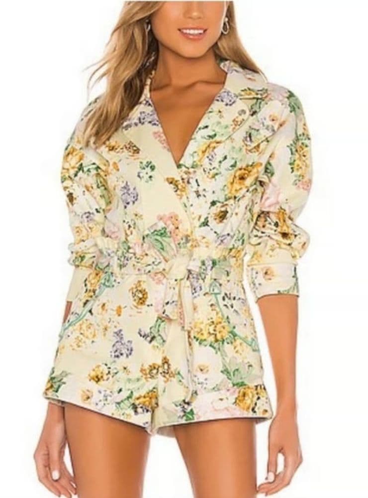 For Love & Lemons - yellow floral jean romper - Image 1
