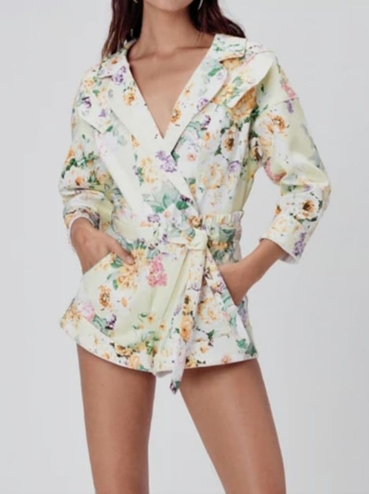 For Love & Lemons - yellow floral jean romper - Image 2