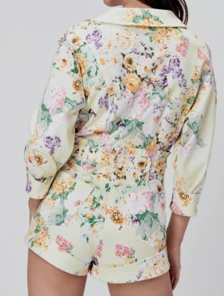 For Love & Lemons - yellow floral jean romper - Image 3