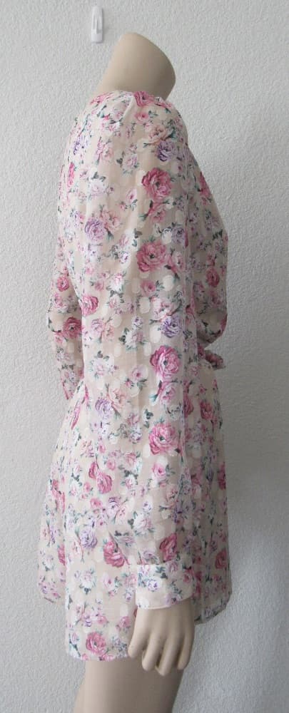 EXPRESS Floral V Neck Long Sleeve Tie-Belt Romper Party Dress - Image 3