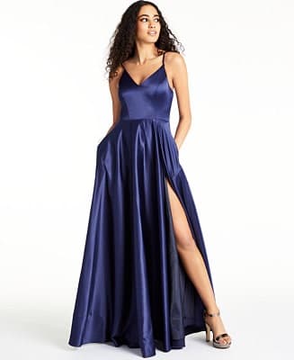 B DARLIN Satin Dark Blue Junior Gown Dress - Image 1