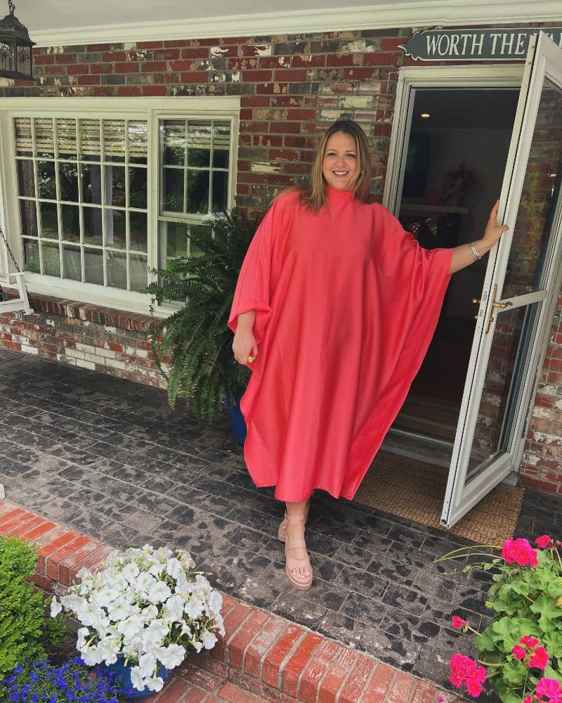 Coral Mock-Neck Kaftan – The Ultimate Event Stunner - Image 1