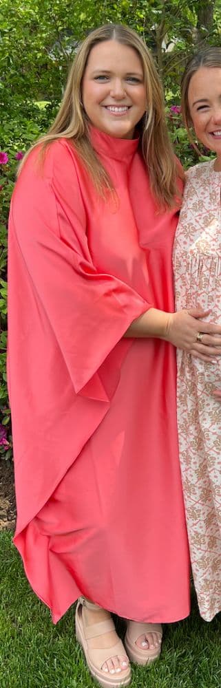 Coral Mock-Neck Kaftan – The Ultimate Event Stunner - Image 2