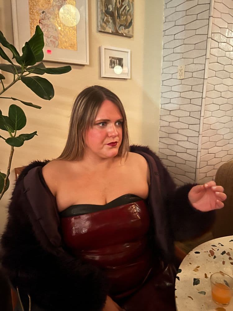 Burgundy Vinyl Edgy Strapless Dress - Image 3