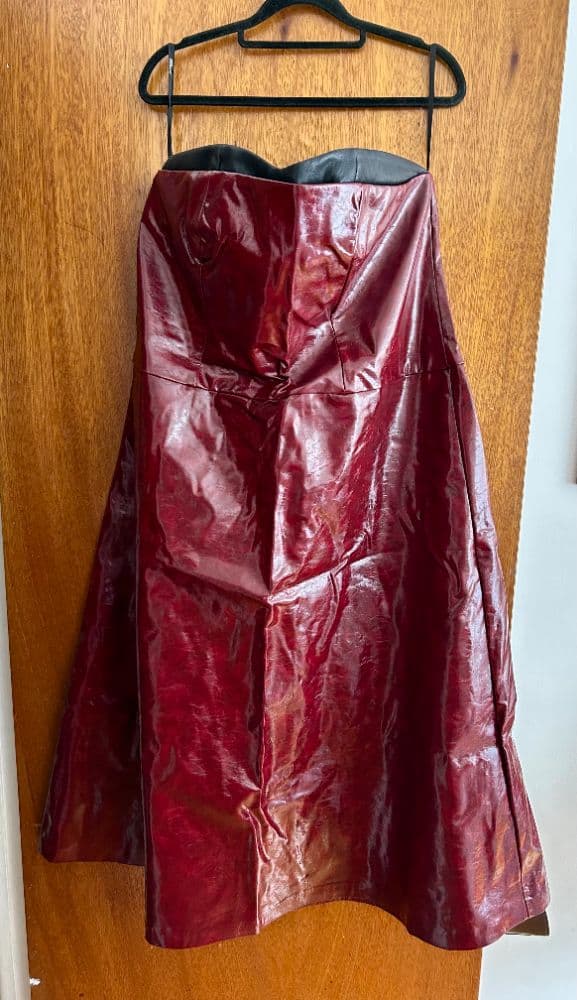 Burgundy Vinyl Edgy Strapless Dress - Image 4