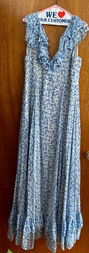 Blue Floral Tiered Maxi – Romantic Ruffled Garden Gown - Image 5