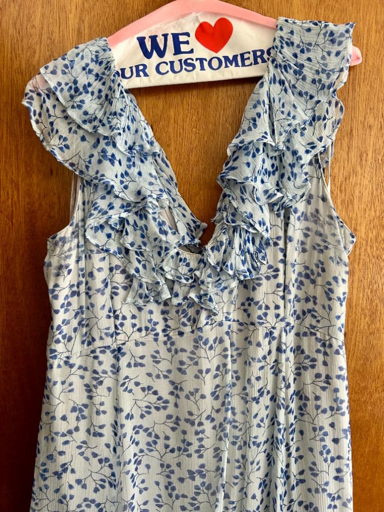 Blue Floral Tiered Maxi – Romantic Ruffled Garden Gown - Image 4