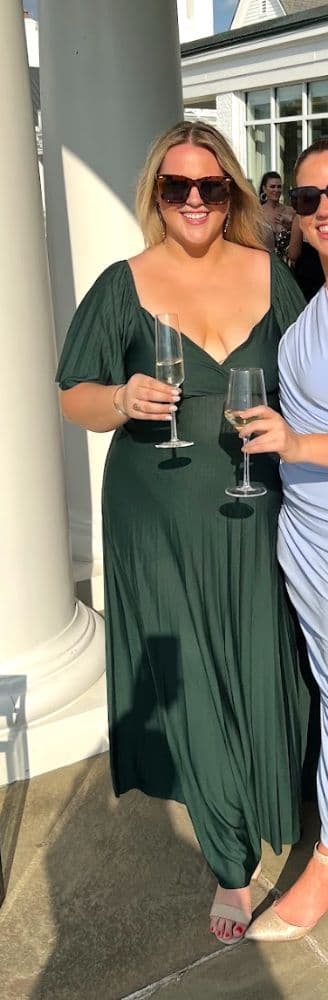 Emerald Pleated Flutter-Sleeve Gown - Image 2