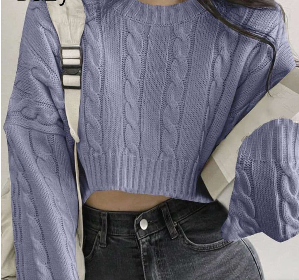 Plain Crew Neck Casual Long Sleeve Sweater - Image 3